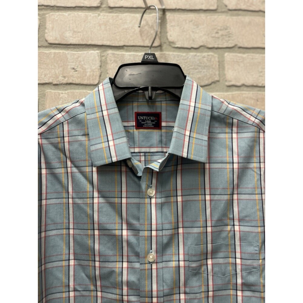 UNTUCKit Mens Large Plaid Short Sleeve Button Down Shirt Wrinkle Free Casual